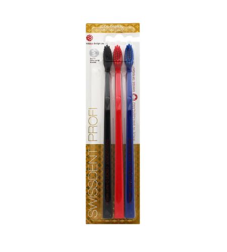Swissdent Profi Colours spazzolini da denti soft-medium 3 pezzi Black, Red, Blue
