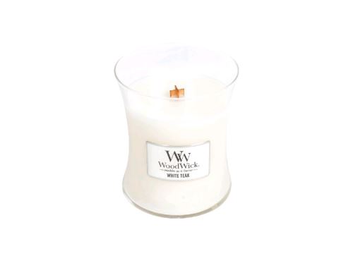 WoodWick White Teak candela profumata con stoppino di legno 275 g