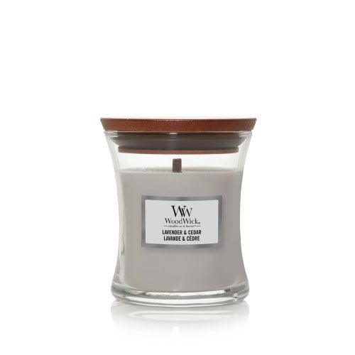 WoodWick Lavender & Cedar candela profumata con stoppino di legno 85 g