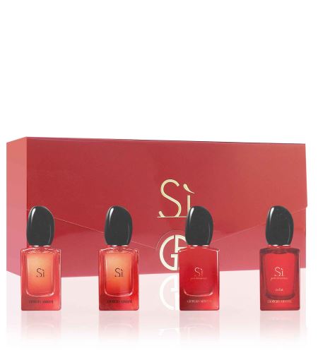 Giorgio Armani Sì set di miniature do donna Sì Passione parfémovaná voda 7 ml + Sì Passione Éclat parfémovaná voda 7 ml + Sì parfémovaná voda 7 ml + Sì Intense parfémovaná voda 7 ml